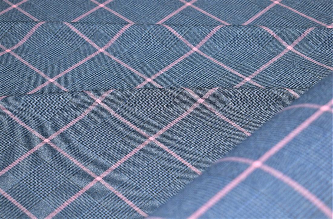 Blue & Baby Pink Check Print Tartan Fabric
