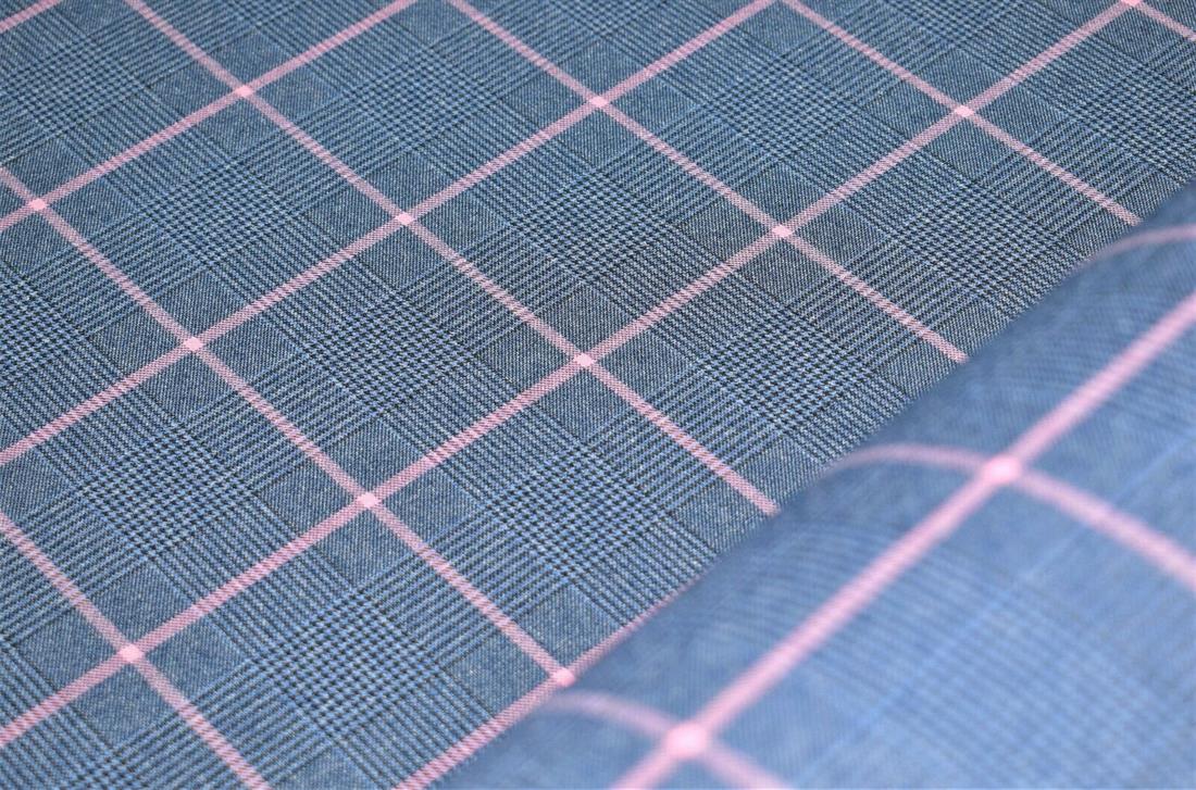 Blue & Baby Pink Check Print Tartan Fabric