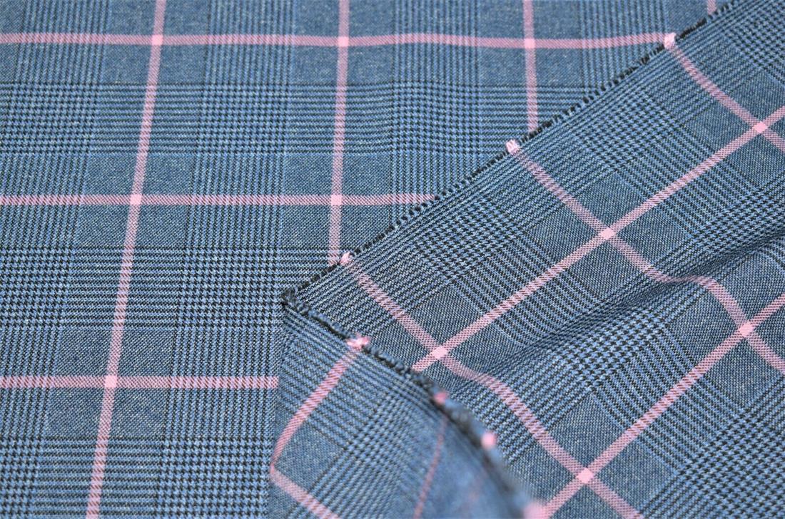 Blue & Baby Pink Check Print Tartan Fabric