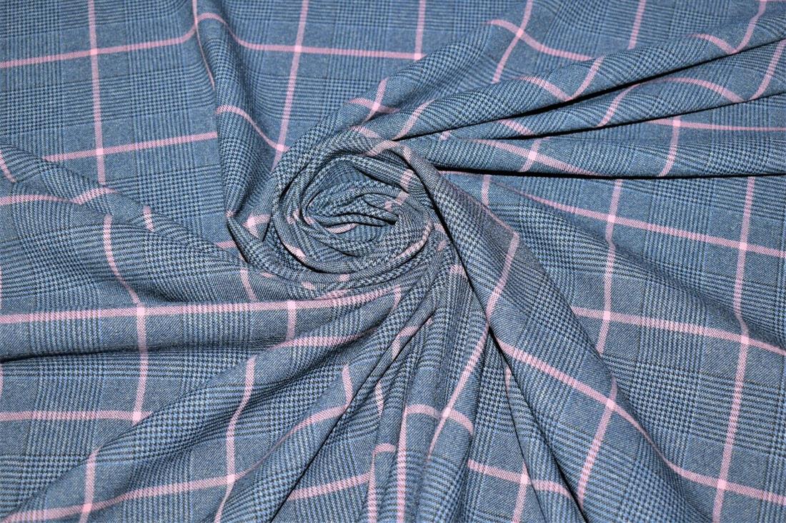 Blue & Baby Pink Check Print Tartan Fabric