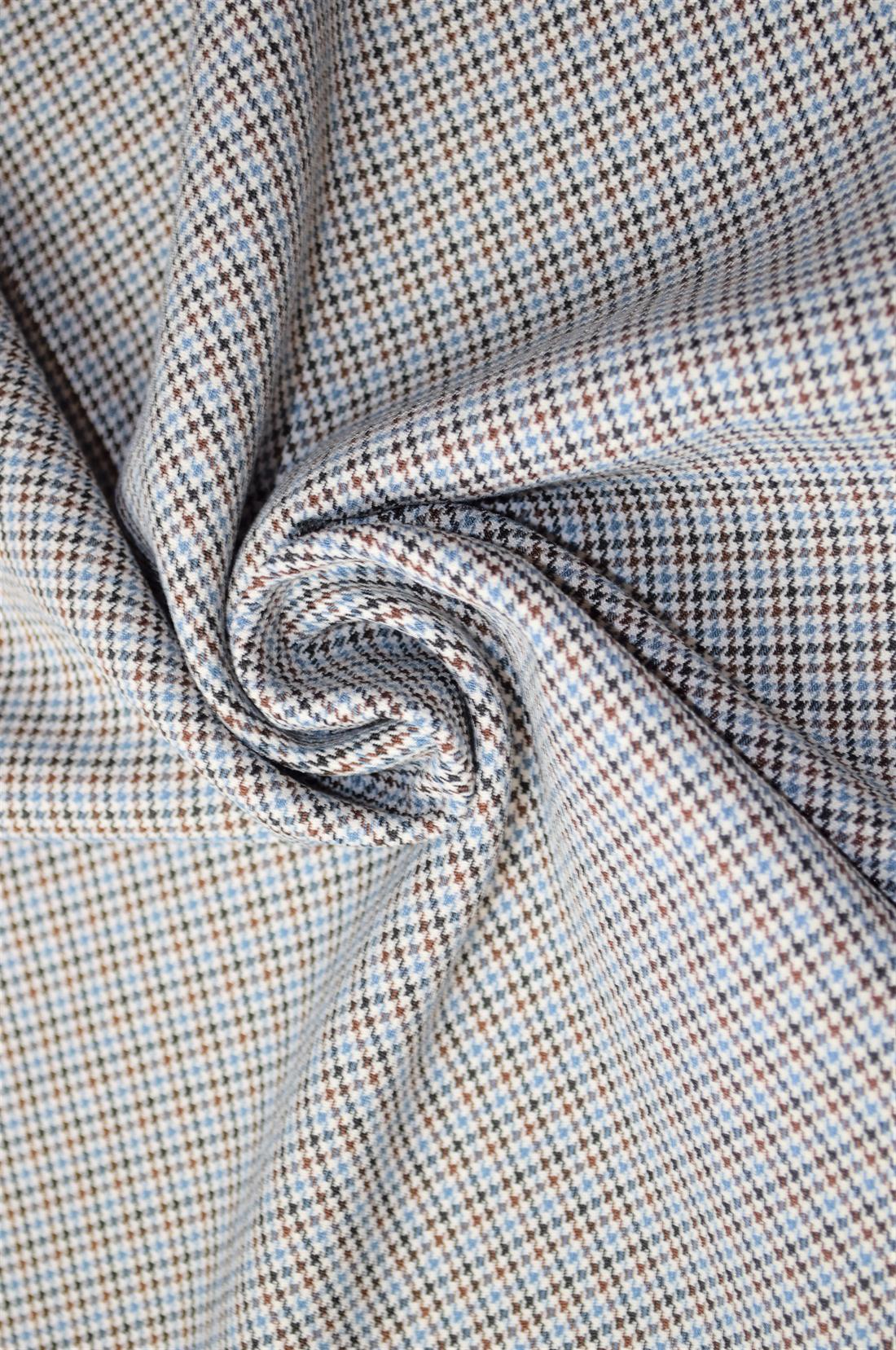 Blue & Brown Tartan Poly-Viscose Check Fashion Fabric