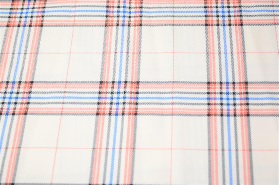 Cream & Peach Tartan Poly-Viscose Check Fashion Fabric