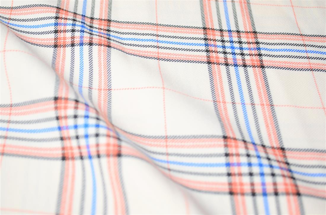 Cream & Peach Tartan Poly-Viscose Check Fashion Fabric