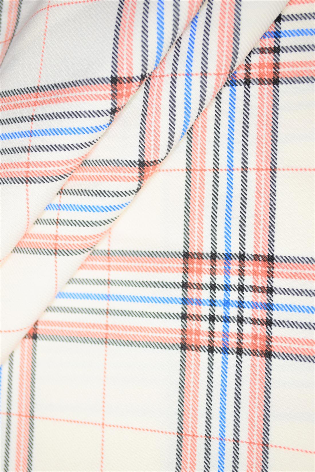 Cream & Peach Tartan Poly-Viscose Check Fashion Fabric