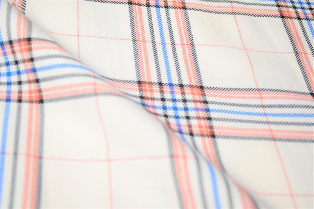 Cream & Peach Tartan Poly-Viscose Check Fashion Fabric