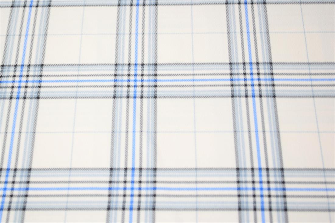 Cream & Blue Tartan Poly-Viscose Check Fashion Fabric