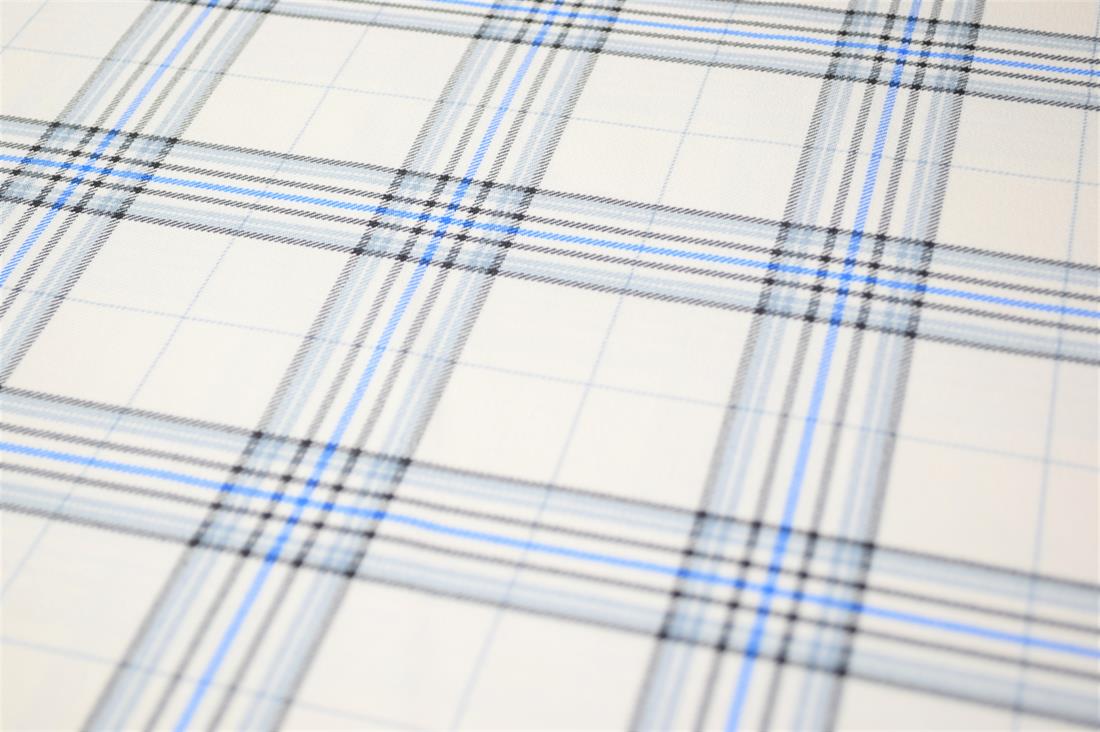 Cream & Blue Tartan Poly-Viscose Check Fashion Fabric