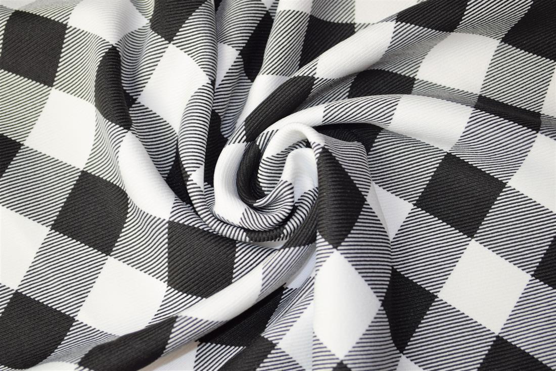 Black & White Tartan Poly-Viscose Check Fashion Fabric