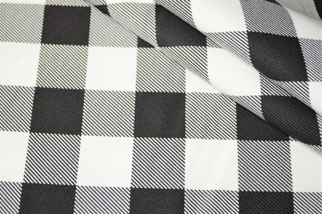 Black & White Tartan Poly-Viscose Check Fashion Fabric