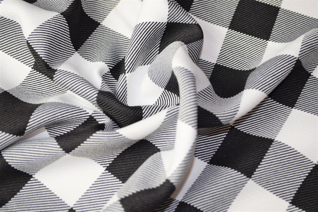 Black & White Tartan Poly-Viscose Check Fashion Fabric