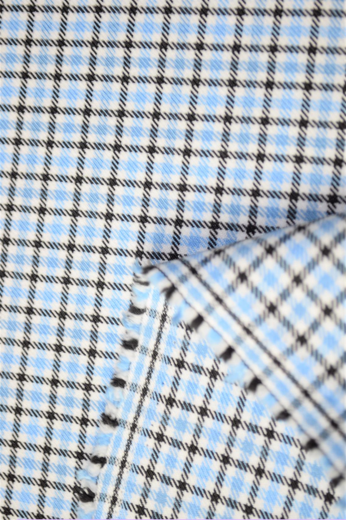 Blue & Black Tartan Poly-Viscose Check Fashion Fabric