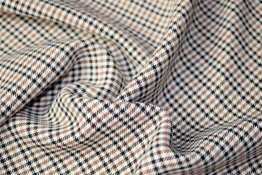 Beige & Brown Tartan Poly-Viscose Check Fashion Fabric