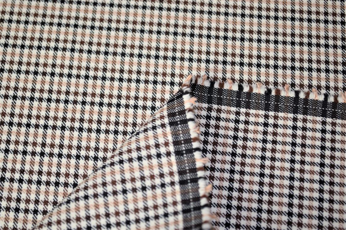 Beige & Brown Tartan Poly-Viscose Check Fashion Fabric