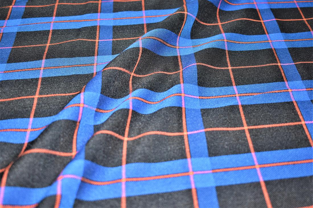 Tarta Print A Royal Blue & Black Classic Viscose Tartan Fabric