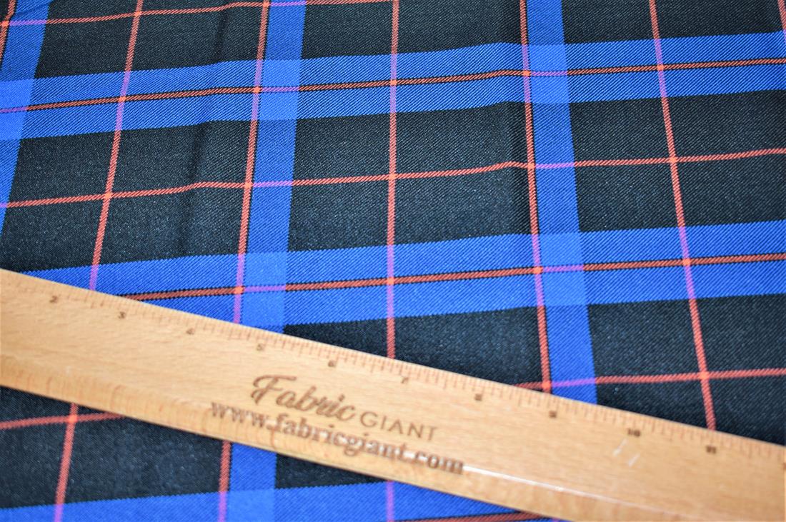 Tarta Print A Royal Blue & Black Classic Viscose Tartan Fabric