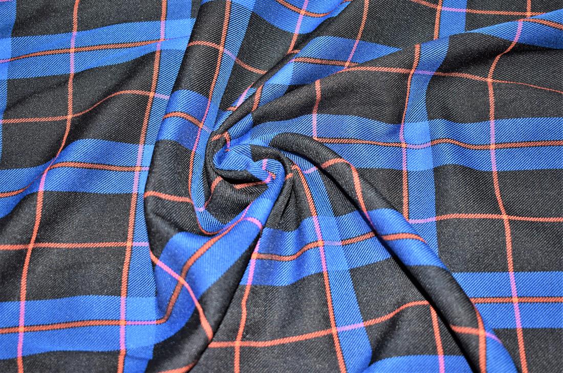 Tarta Print A Royal Blue & Black Classic Viscose Tartan Fabric