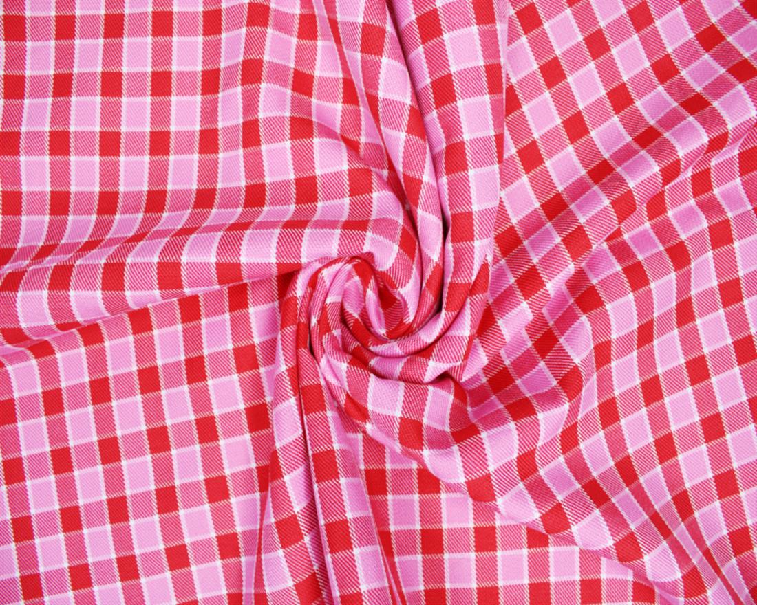 Polyviscose Tartan - Pink & Red Fabric