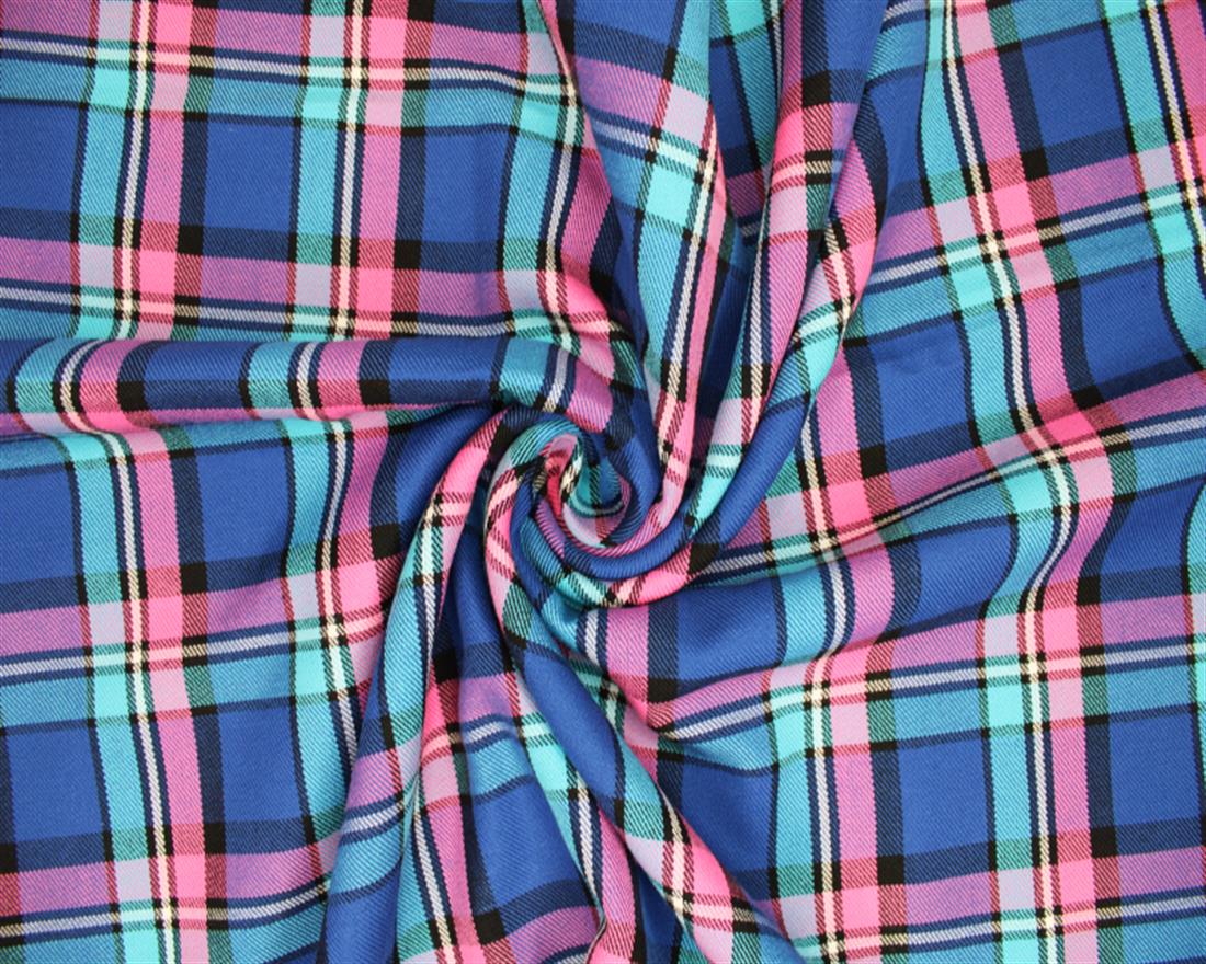 Polyviscose Tartan - Navy & Pink Fabric
