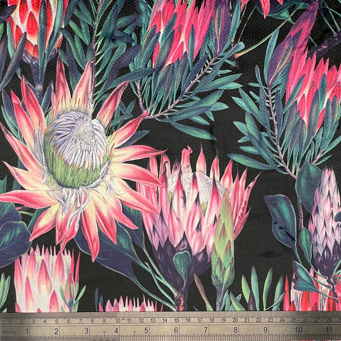 Black Protea Flower Digitally Printed Velvet