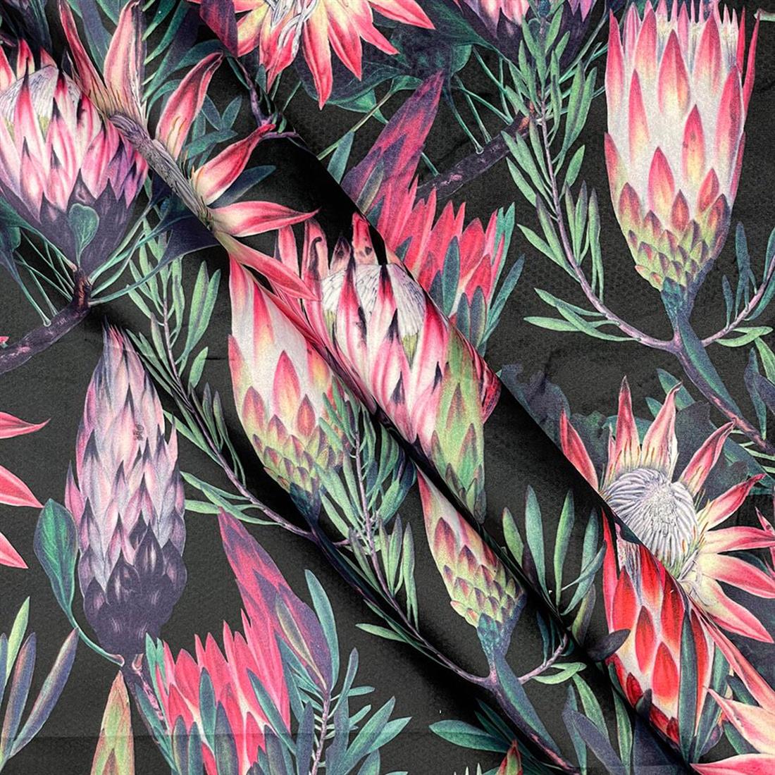 Black Protea Flower Digitally Printed Velvet