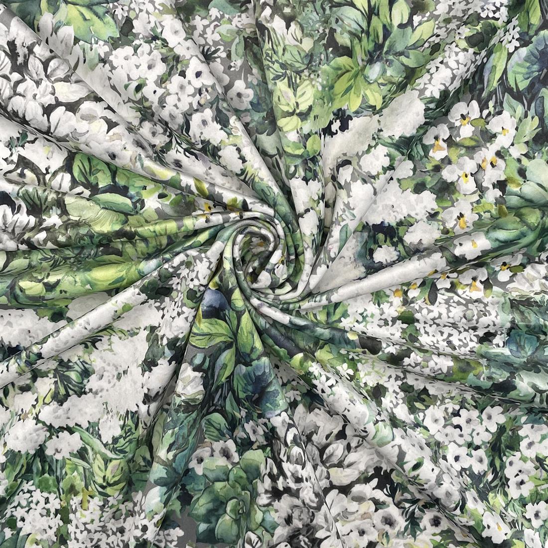 White Green Meadows - Digitally Printed Velvet