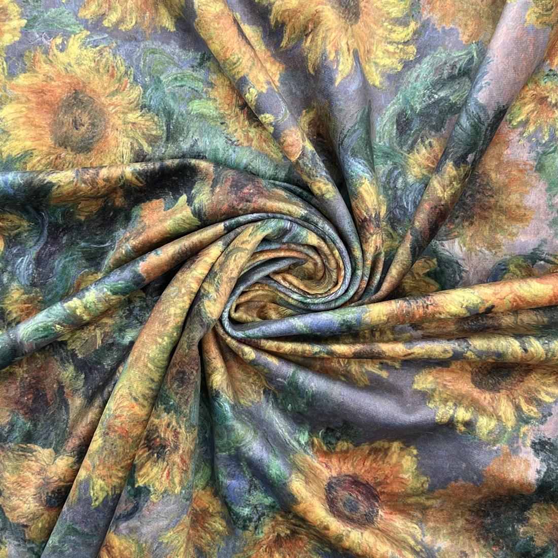 Grey Van Gogh Sunflowers - Digitally Printed Velvet
