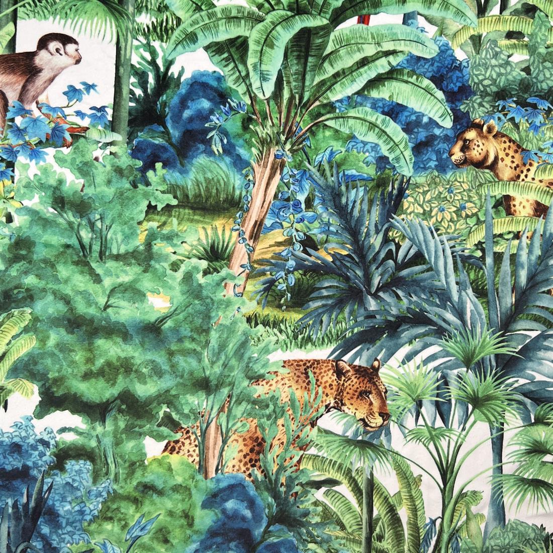 Green & Blue Tropical Digitally Printed Velvet