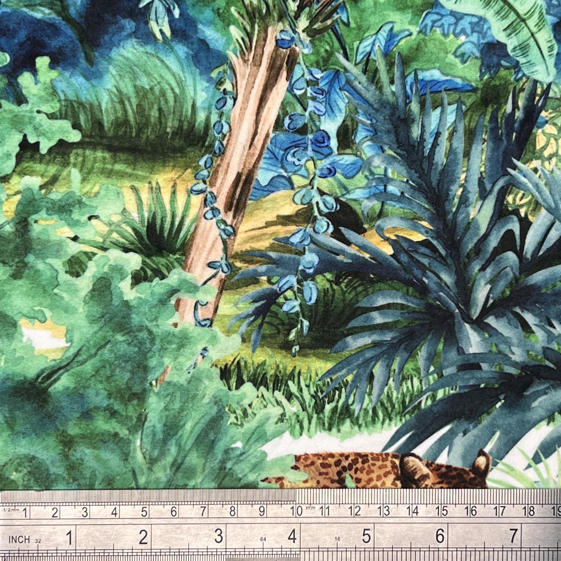 Green & Blue Tropical Digitally Printed Velvet