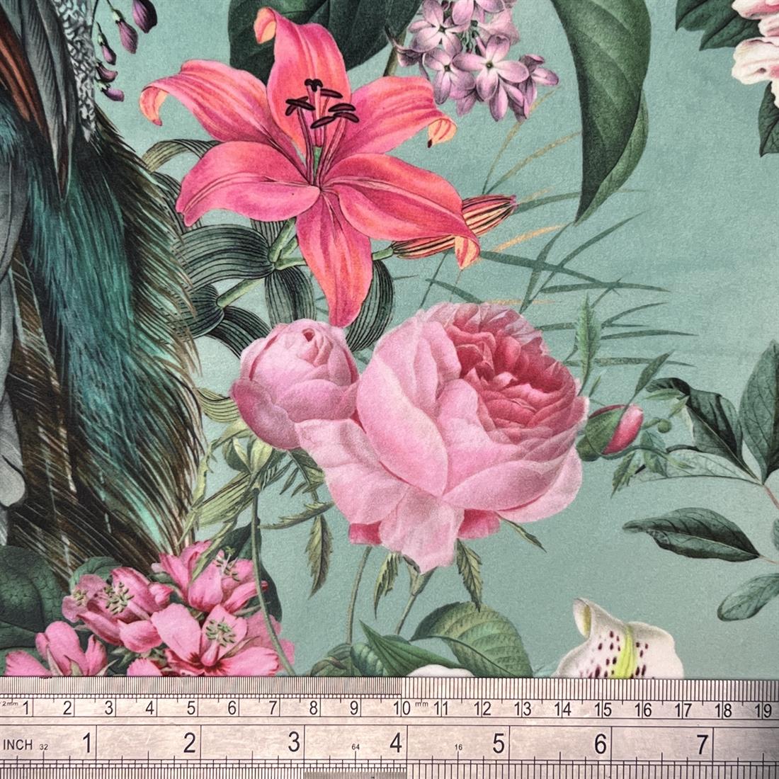 Aqua & Pink Peacock Blossom Duckegg Digitally Printed