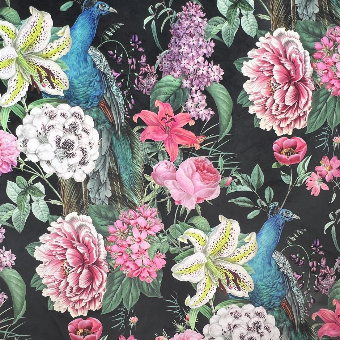 Peacock Blossom Jet Black Digitally Printed