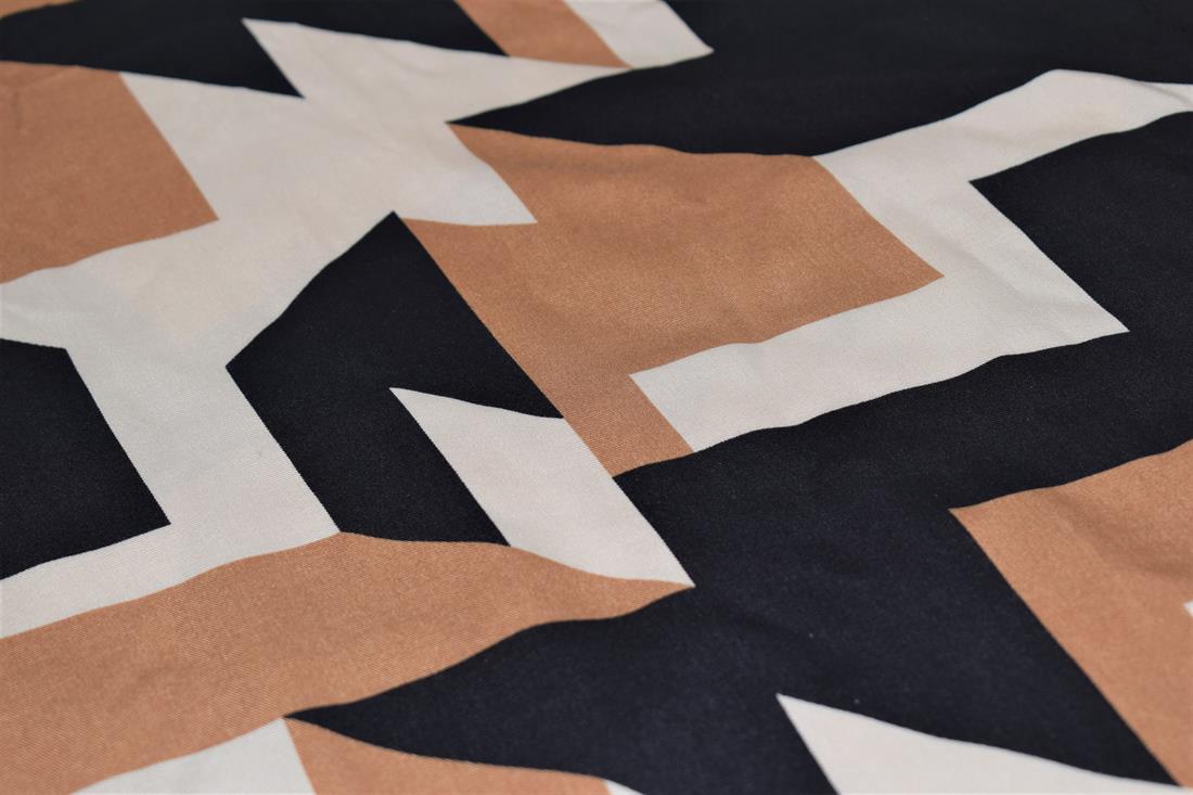 Black & Beige Geometric Print Rayon Fabric