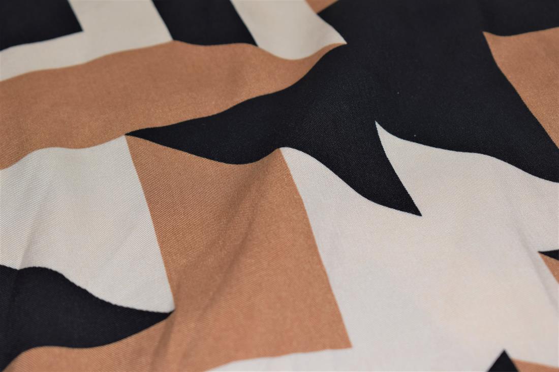 Black & Beige Geometric Print Rayon Fabric