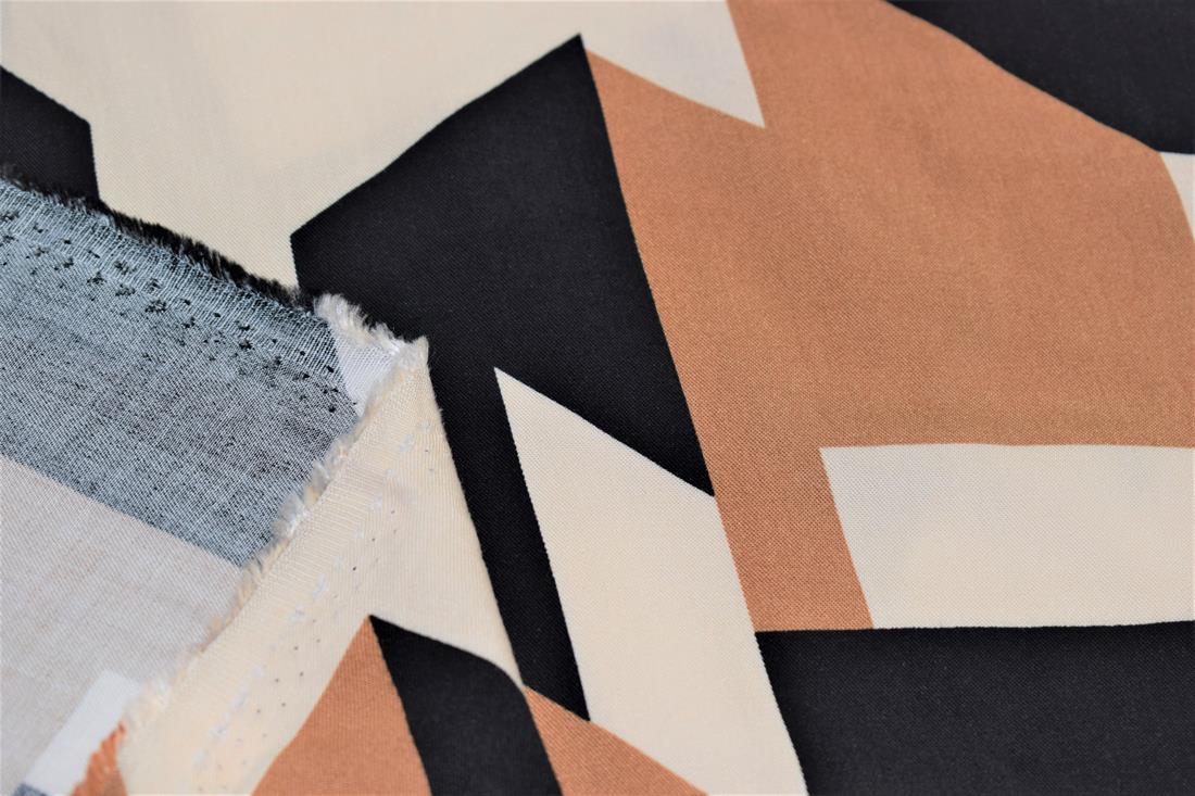Black & Beige Geometric Print Rayon Fabric