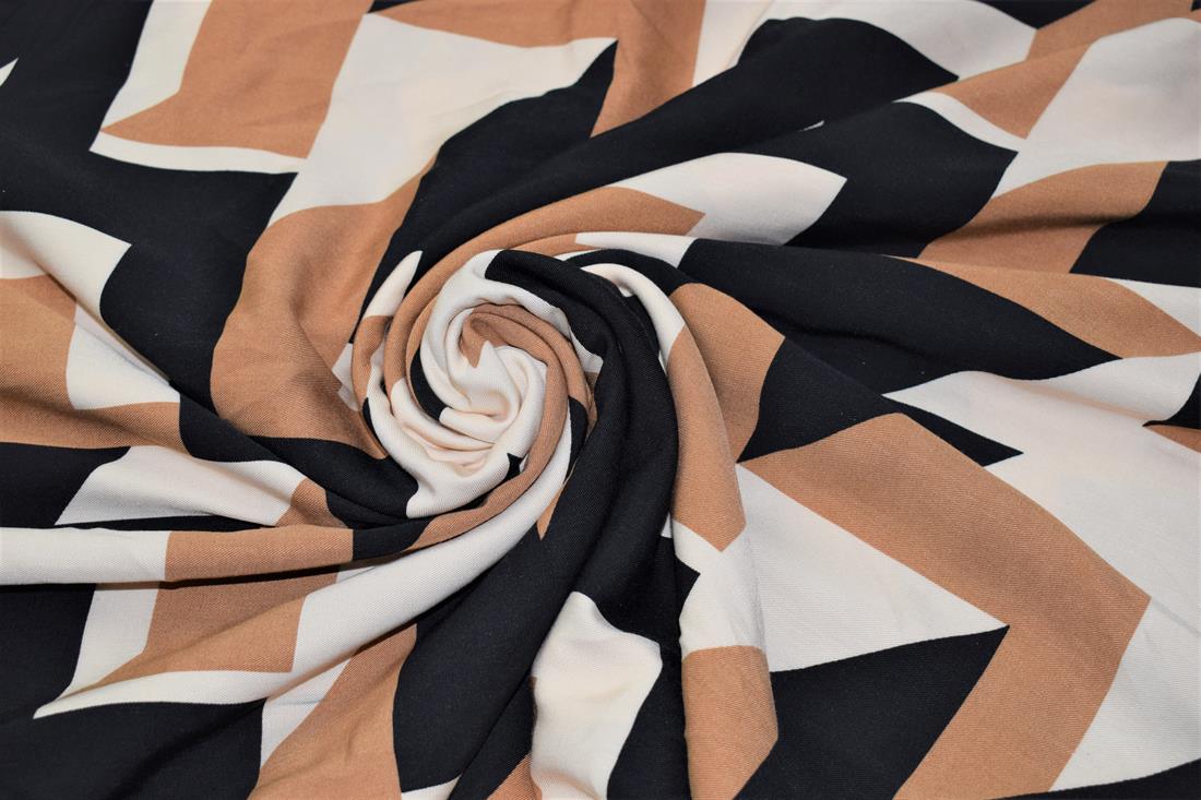 Black & Beige Geometric Print Rayon Fabric