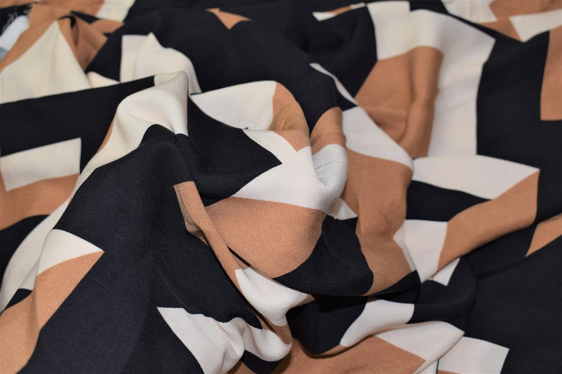 Black & Beige Geometric Print Rayon Fabric