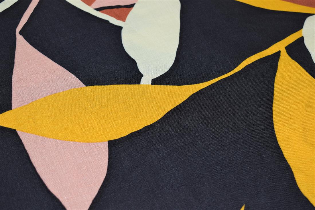 Black Tulip Print Rayon Fabric