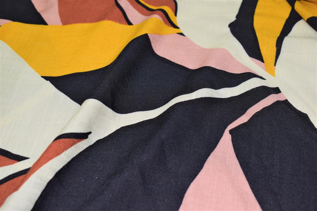 Black Tulip Print Rayon Fabric