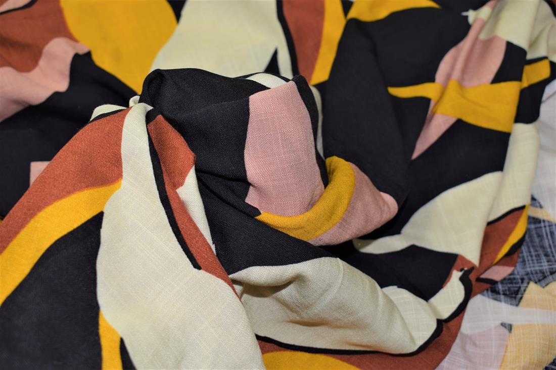 Black Tulip Print Rayon Fabric