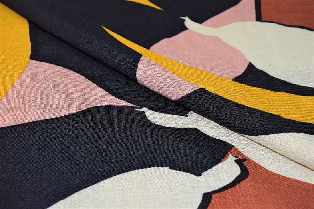 Black Tulip Print Rayon Fabric