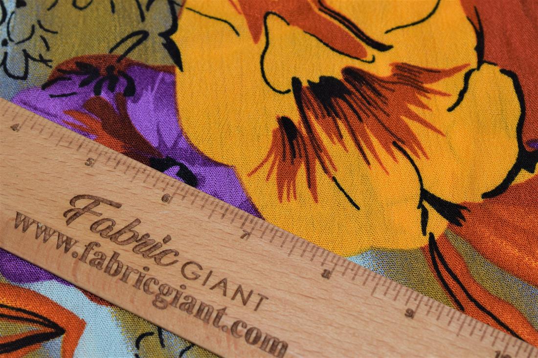 Light Grey Printed Rayon/Viscos Fabric, Tropical Flower Design