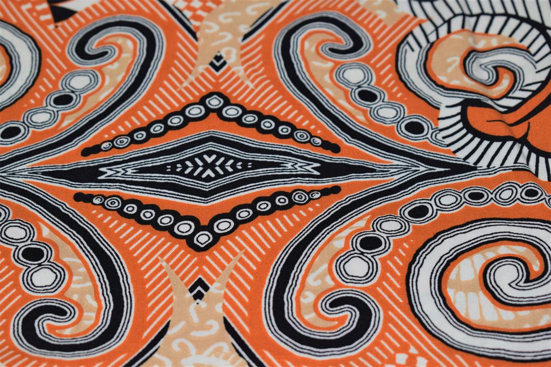 Beige & Orange Tribal Print Rayon Fabric