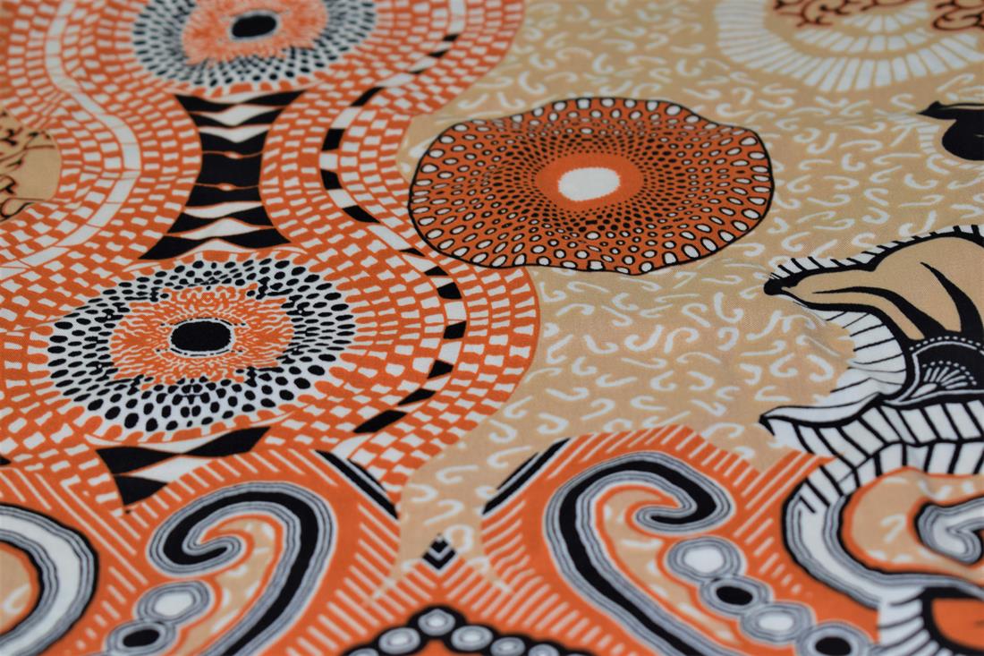 Beige & Orange Tribal Print Rayon Fabric