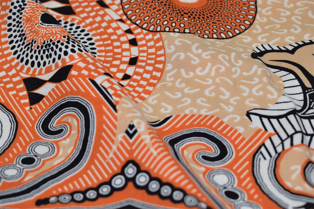 Beige & Orange Tribal Print Rayon Fabric