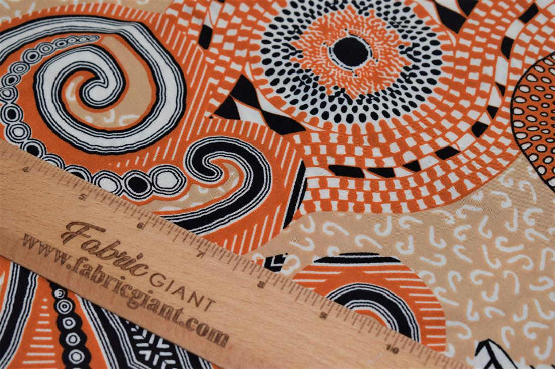 Beige & Orange Tribal Print Rayon Fabric
