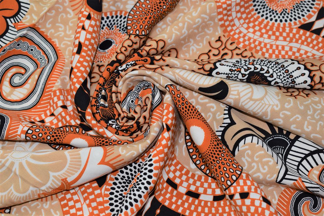 Beige & Orange Tribal Print Rayon Fabric