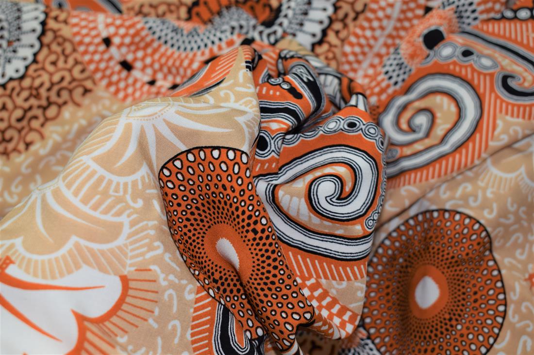Beige & Orange Tribal Print Rayon Fabric