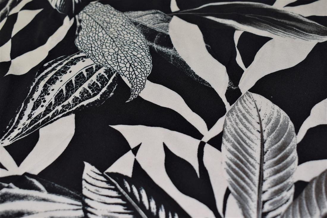 Black & White Abstract Leaves Print Rayon Fabric