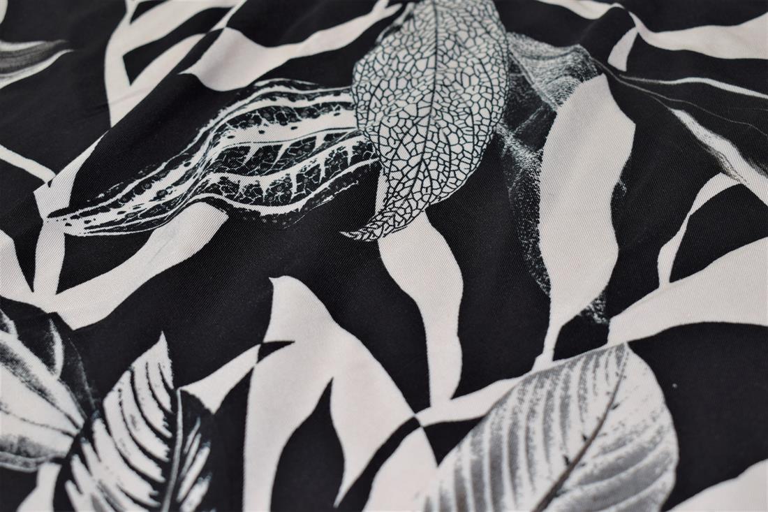 Black & White Abstract Leaves Print Rayon Fabric