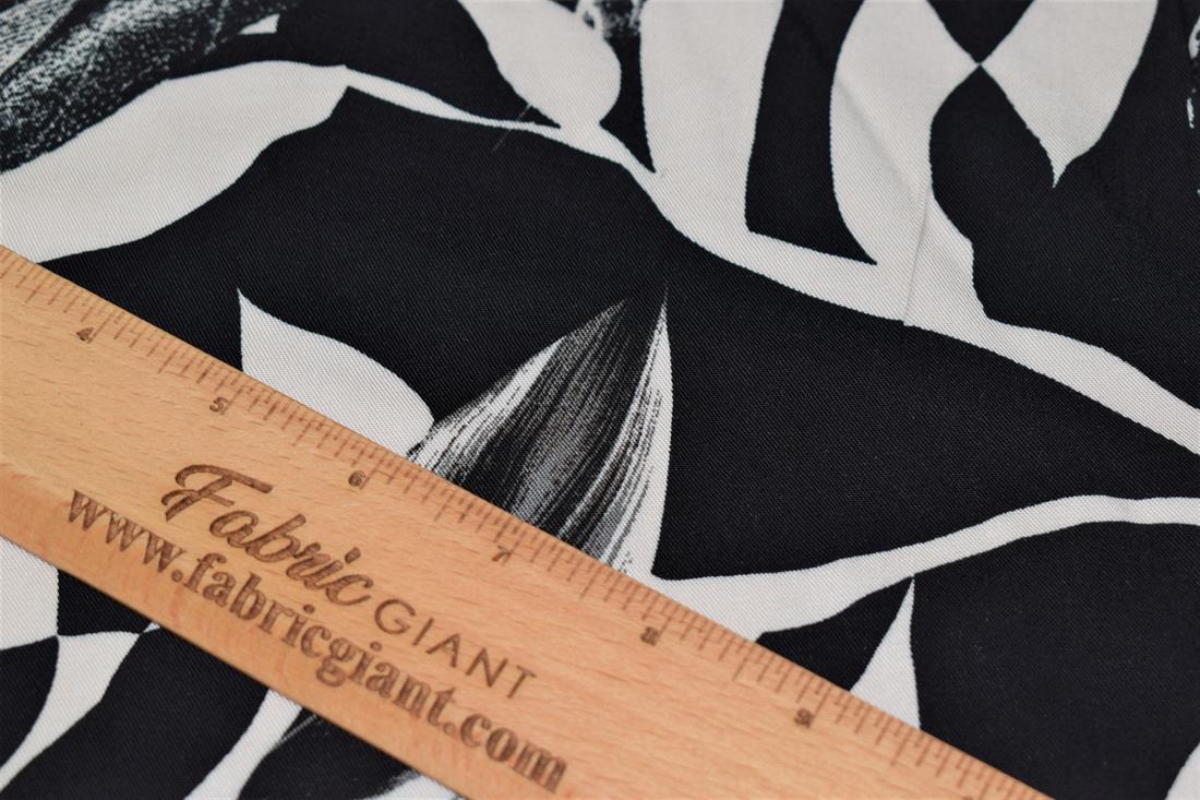 Black & White Abstract Leaves Print Rayon Fabric
