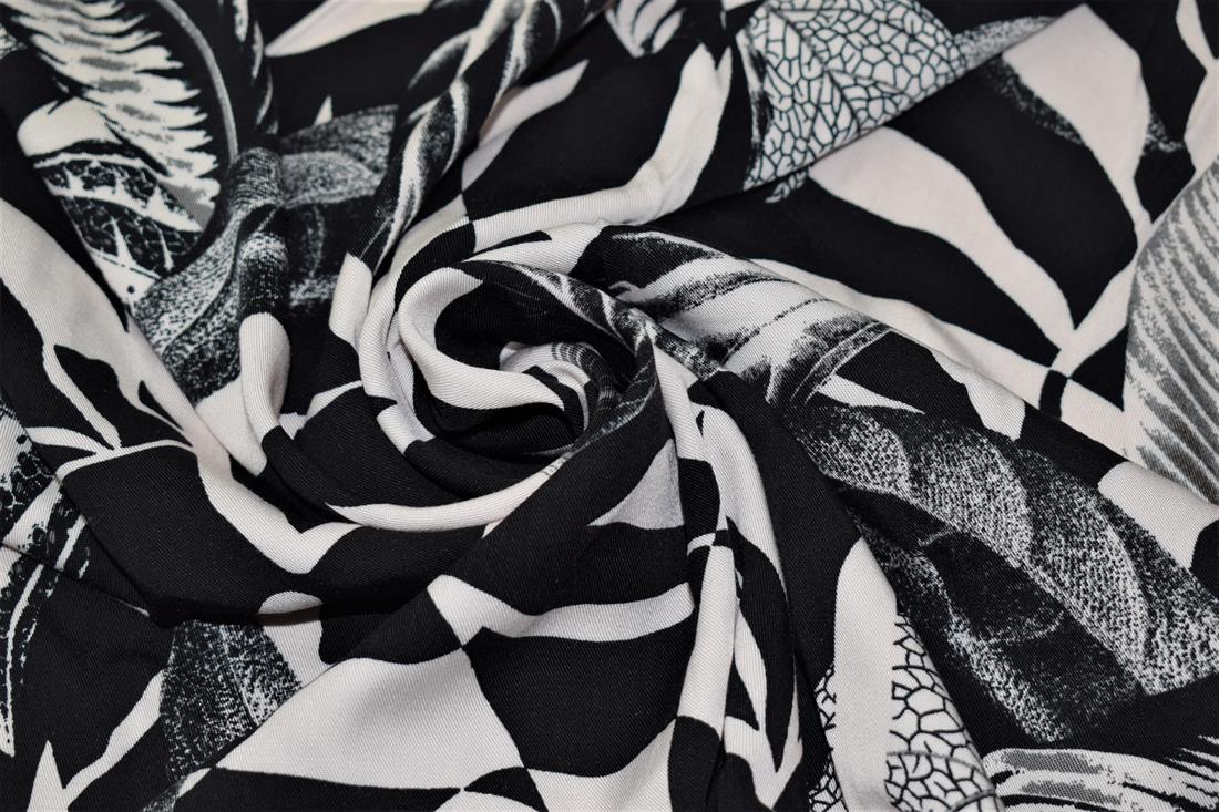 Black & White Abstract Leaves Print Rayon Fabric
